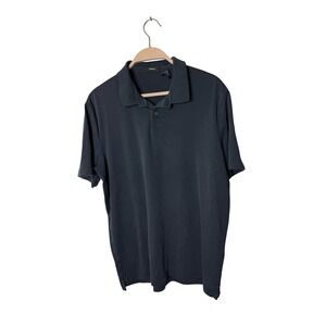 Theory Polo Shirt Mens Large Blue Standard Pique Pima Cotton Contrast Collar